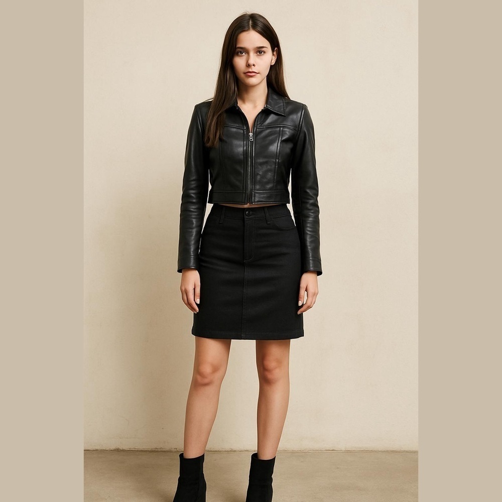 one 5 one Authentic Denim Black Pencil Skirt Sz M